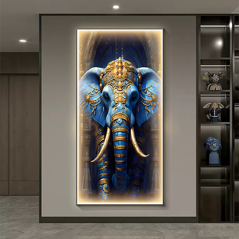 Pintura decorativa del elefante en la puerta en frente de la casa significa afortunado mural pasillo iluminación pintura colgante lujosa