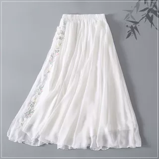 2023夏汉服花雪纺半身裙文艺复古半身裙中长厂家直销一件代发跨境