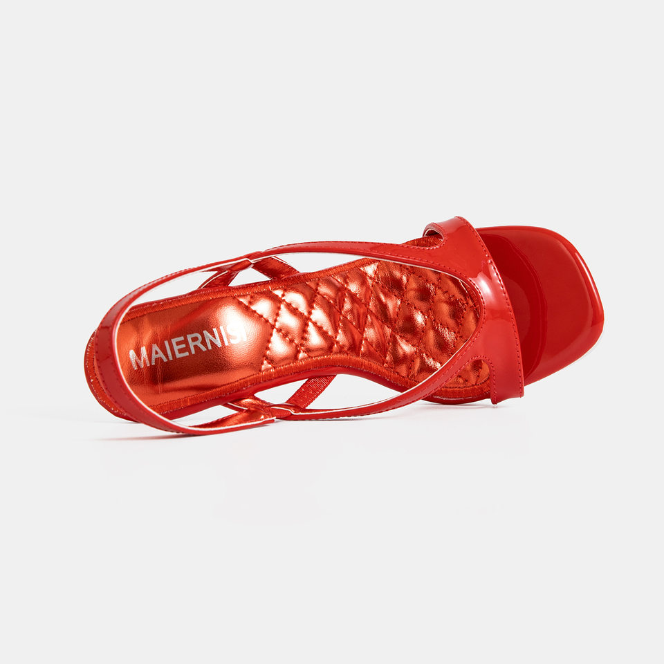 Dép sandal nữ cao gót mũi nhọn khoét lỗ quai chéo gợi cảm — Màu bạc, Màu trắng, màu đen, màu đỏ chi tiết 3
