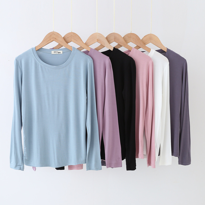 Spring and Summer Bitter Cotton Long-sleeved Base Shirt Slim-fit Slimming Round Neck T-shirt Solid Color Large Size Long All-match Thin Top Spring and Summer Bitter Cotton Long-sleeved Base Shirt Slim-fit Slimming Round Neck T-shirt Solid Color Large Size Long All-match Thin Top