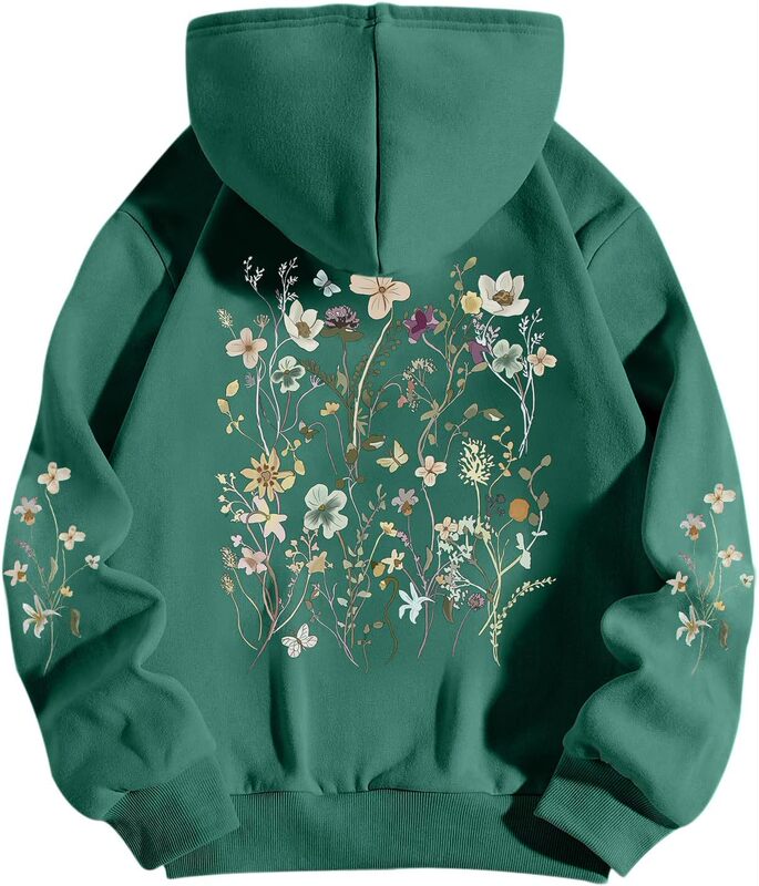 Sulayesh Women's Floral Print Hoodie Vintage Aesthetic Flower Pattern Sweatshirts Cute Boho