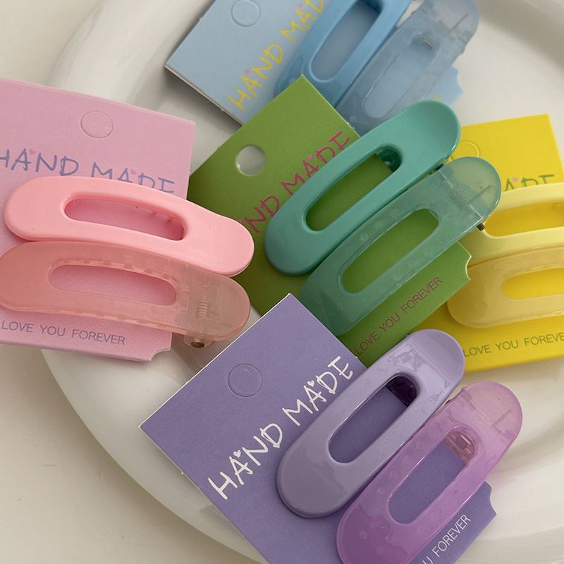 Coppia di forcine ovali in plastica a contrasto color crema, piccole e fresche, con frangia laterale da ragazza, fermaglio a becco d'anatra, nuovi accessori per capelli_voghion.com