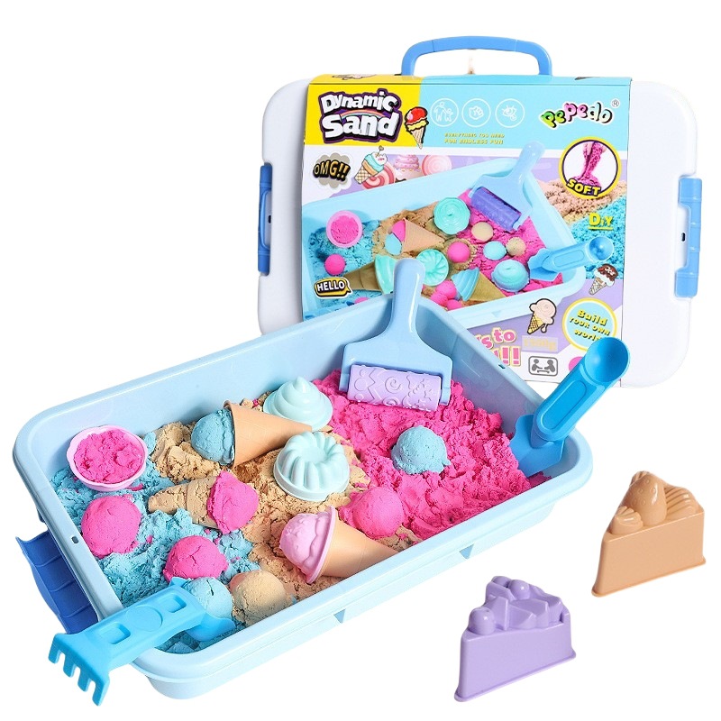 Juguetes para niños arena de almacenamiento conjunto de pastel helado maleta arena de cuarzo plástica arena de color juegos