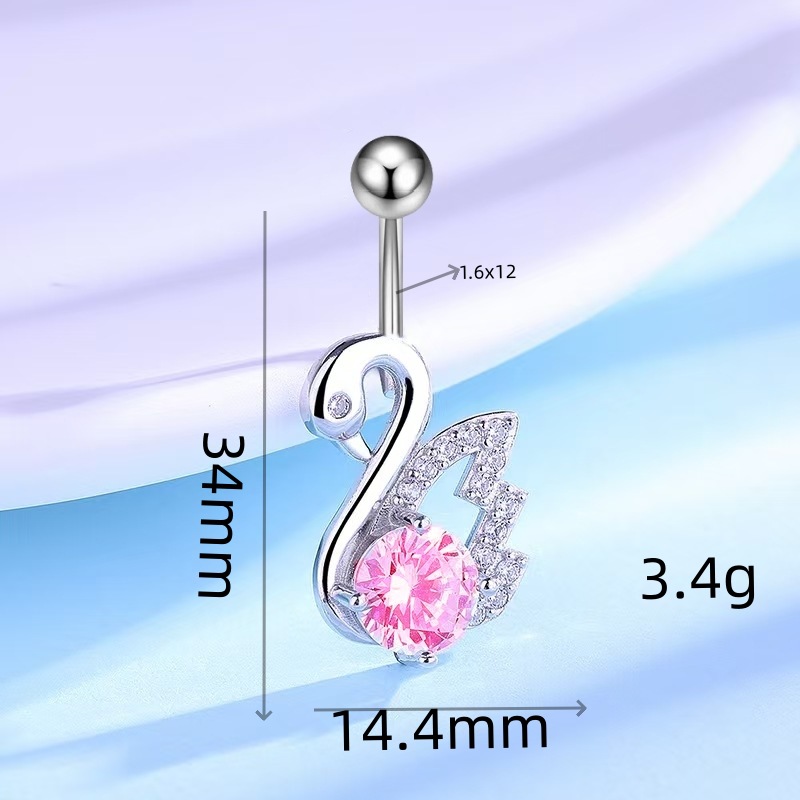 Fashionable Little Swan Belly Button Ring Copper Plated White Gold Tone CZ Dangle Navel Jewelry for Women detail image 9