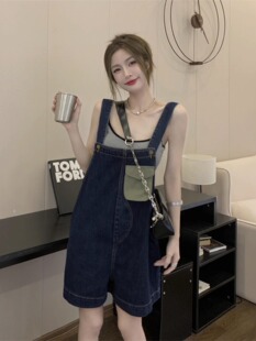 American Retro Petite Strap Shorts for Women, Summer Thin Slimming Hip-Covering Wide-Leg Pants, Internet Celebrity Hot Girl Jeans