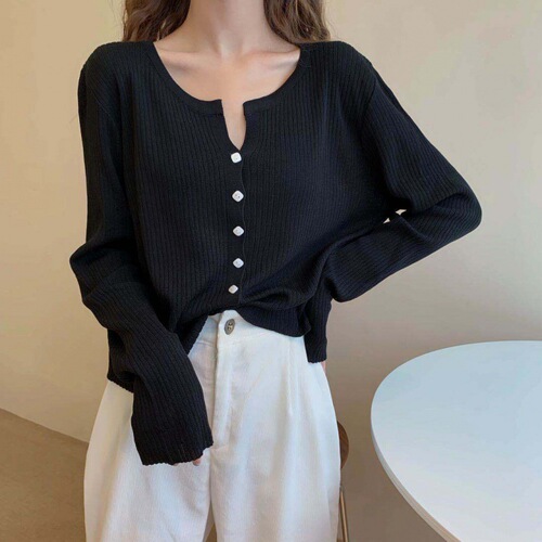 Spring and Autumn Year Korean Version Stylish and Gentle Knit Top for Women, Long-Sleeved Base Cardigan, Short-Sleeve Open Top