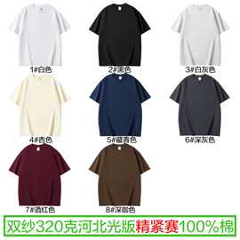 源头工厂重磅纯棉双纱短袖女t恤定制图案logo双纱男女同款上衣