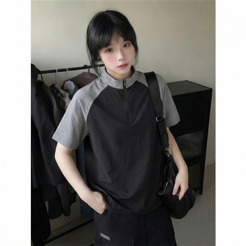 Half-Zip Short-Sleeved Men's Summer Jersey Sports Training Cycling Clothing Couple Outdoor Color-Blocking T-Shirt