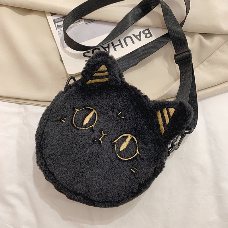アンダーソン猫斜めがけバッグ女性2024新作携帯バッグぬいぐるみ刺繍ショルダーバッグかわいい漫画ラウンドバッグ|undefined