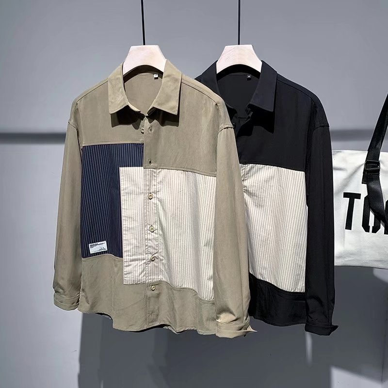 2024 primavera y otoño nuevo estilo camisa hombre tendencia suelta casual tendencia salvaje joven hermosa camisa chaqueta negra hombre