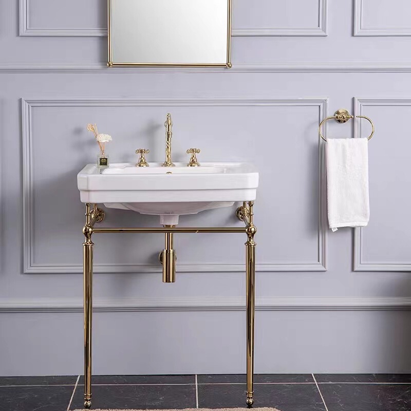 British European style golden retro wash basin brass bracket wash basin toilet floor basin bathroom cabinet