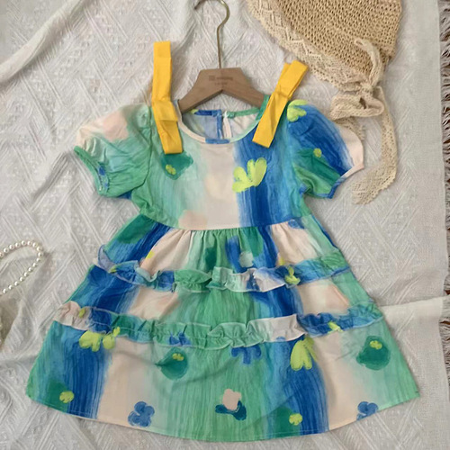 Girls oil painting style dress children's sweet princess dress children's dress 3-8 years old children's clothing dropshipping