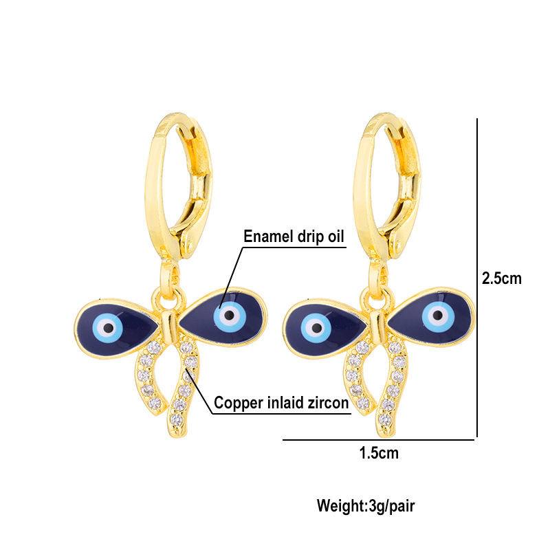 Fashion Creative Dripping Evil Blue Eyes Copper Inlaid Zircon Plated 18k Real Gold Earrings display picture 1