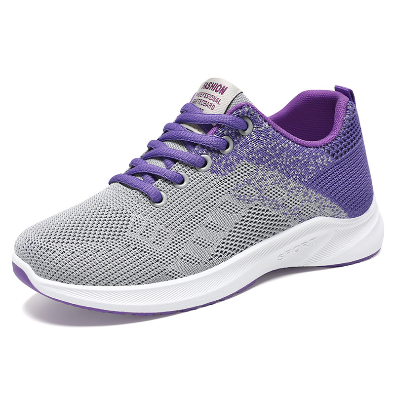 Zapatos casuales para mujer, nuevos zapatos deportivos casuales de primavera, zapatos deportivos transpirables de punto transpirables de fábrica transfronteriza, zapatos de moda para mujer
