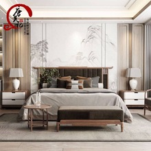 新中式白蜡木实木床现代中式简约婚床轻奢禅意高档卧室白蜡木家具