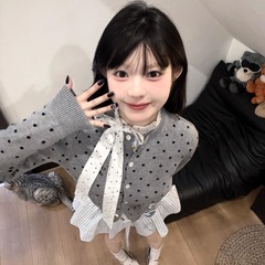 套装女2025秋冬新款甜辣妹设计感短款波点针织开衫飘带条纹连衣裙