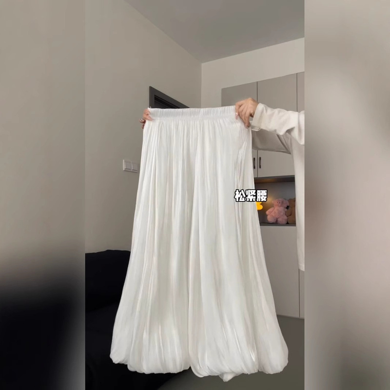 White Streamed Yarn Flower Bun Dress Women's 2025 Summer New High Waist Slimming Mid-length A- line Skirt White Streamed Yarn Flower Bun Dress Women's 2025 Summer New High Waist Slimming Mid-length A- line Skirt