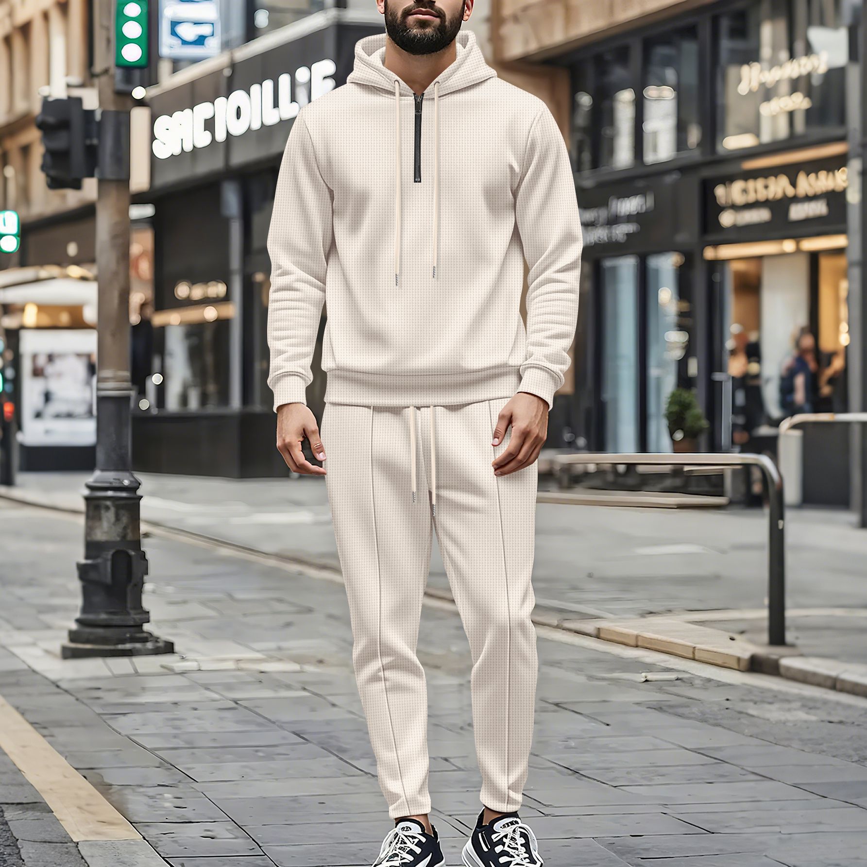 Men's Waffle-Knit Half-Zip Hoodie & Jogger Set – Breathable Lightweight Loungewear (S-XXXL, 5 Colors)_voghion.com
