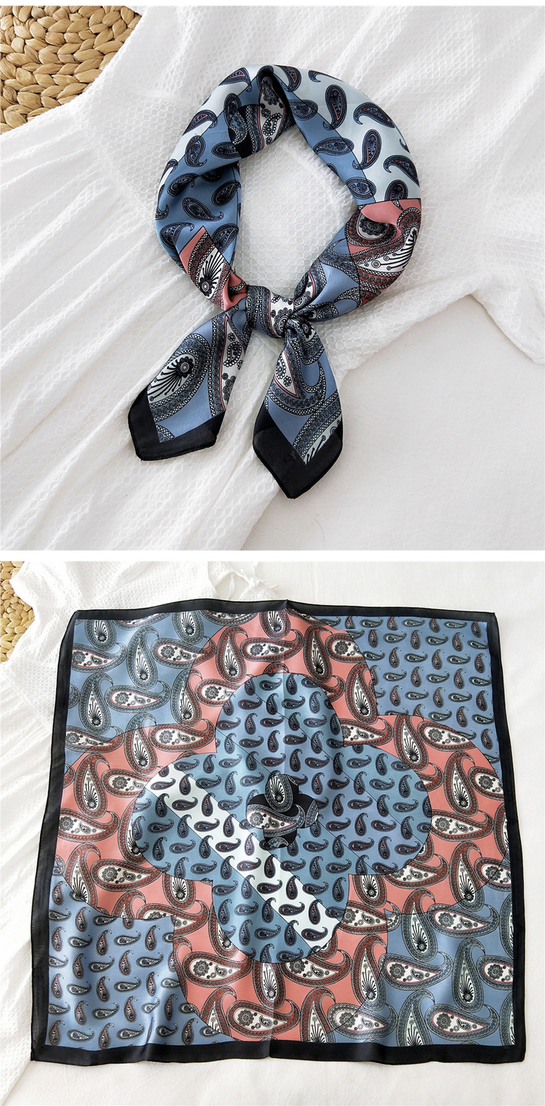 50g Weight Silk Scarf Classification Travel Occasion Silk Material Unisex Gender Printing Design Sweet Style Khaki, Grey, Red, Green, Blue, Black Color Simple Retro Square Scarf 15