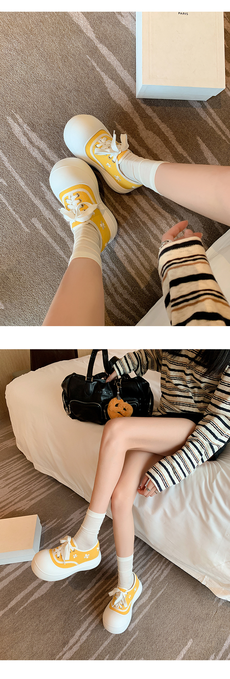 Giày sneaker nữ chunky đế dày thêu hoa mùa xuân 2026 — màu đen, màu vàng, màu đỏ chi tiết 22