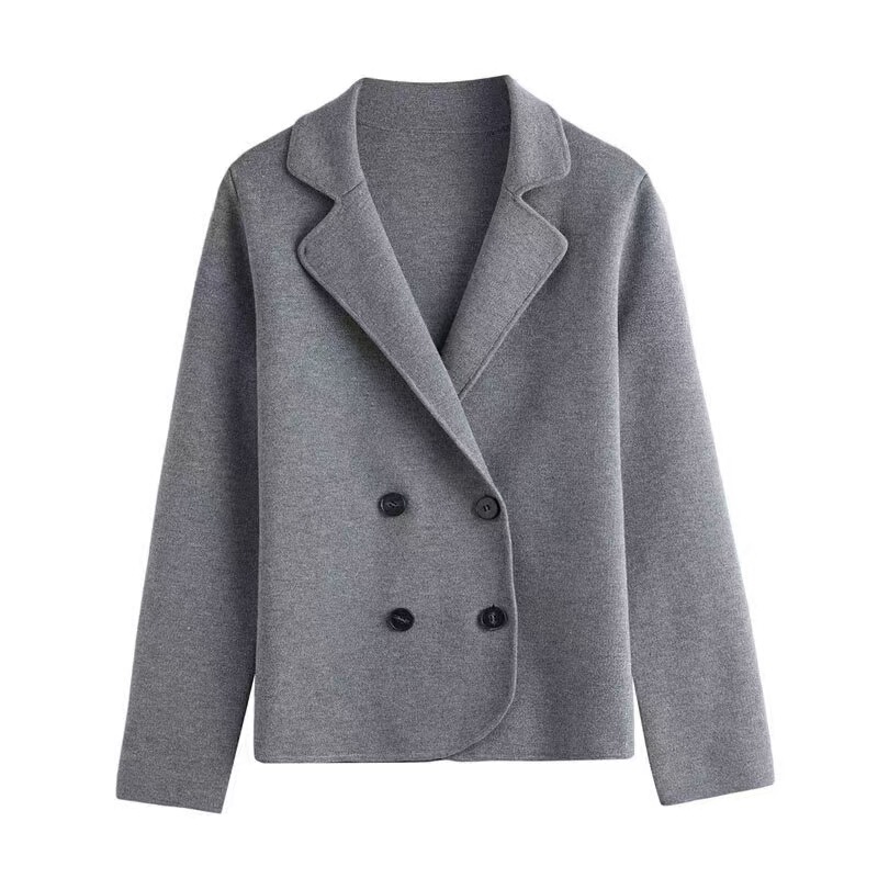 6 wool knitted coat Women's Small suit autumn and winter New outdoor long-sleeved top four-flat worsted double-breasted casual