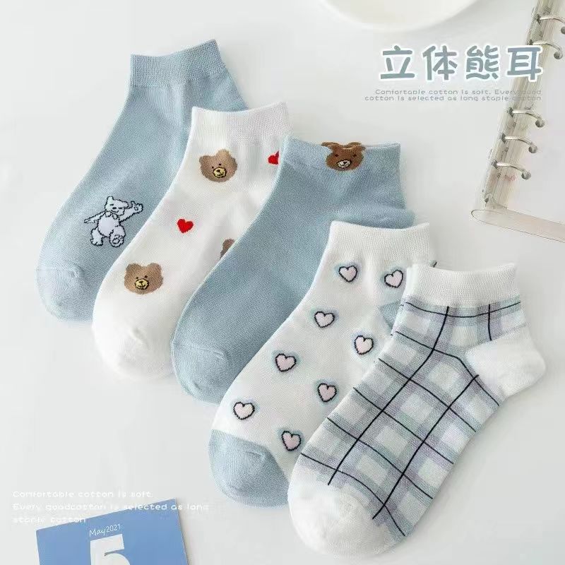 女襪春夏新品襪子短筒卡通小熊船襪ins學生襪棉低幫薄款可愛透氣