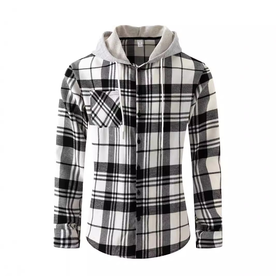 Felpa con cappuccio in flanella a quadri di vendita calda primavera e autunno, camicia casual da uomo di grandi dimensioni_voghion.com