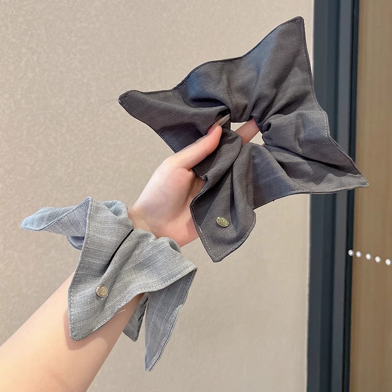 Alta sensación redonda tela de rayas cuadradas anillo de cabello de intestino grande temperamento de otoño y invierno cuerda elegante cuerda de cabello de cola de caballo baja