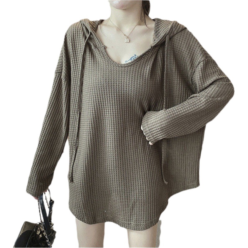 Waffle Hong Kong estilo estudiante suéter mujer primavera y otoño suelto estilo coreano con capucha frito calle estilo perezoso BF chaqueta delgada