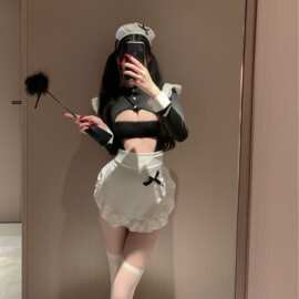 情趣内衣一字肩抹胸高开叉女仆套装角色扮演火辣调情制服诱惑女佣