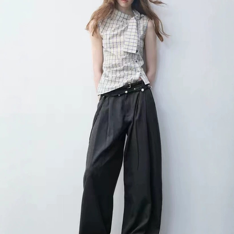 Luamoss "100% Cotton" Plaid High Collar Tie-Waist Top for Women, New Slimming and Elegant Versatile Shirt Luamoss "100% Cotton" Plaid High Collar Tie-Waist Top for Women, New Slimming and Elegant Versatile Shirt