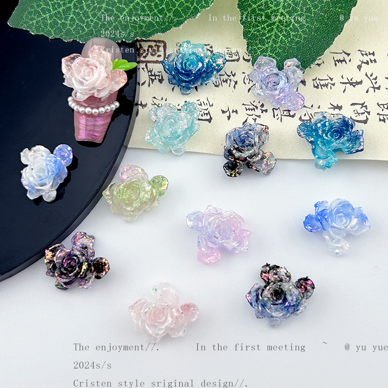 Yunjin Double Color New Soft Flower Hell Rose Nail Art Jewelry Luminous Shimmering Camellia Nail Decoration Mixed Yunjin Double Color New Soft Flower Hell Rose Nail Art Jewelry Luminous Shimmering Camellia Nail Decoration Mixed