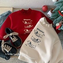 潮童装男童加绒卫衣冬装男宝宝衣服红色儿童奥利绒保暖上衣秋冬款