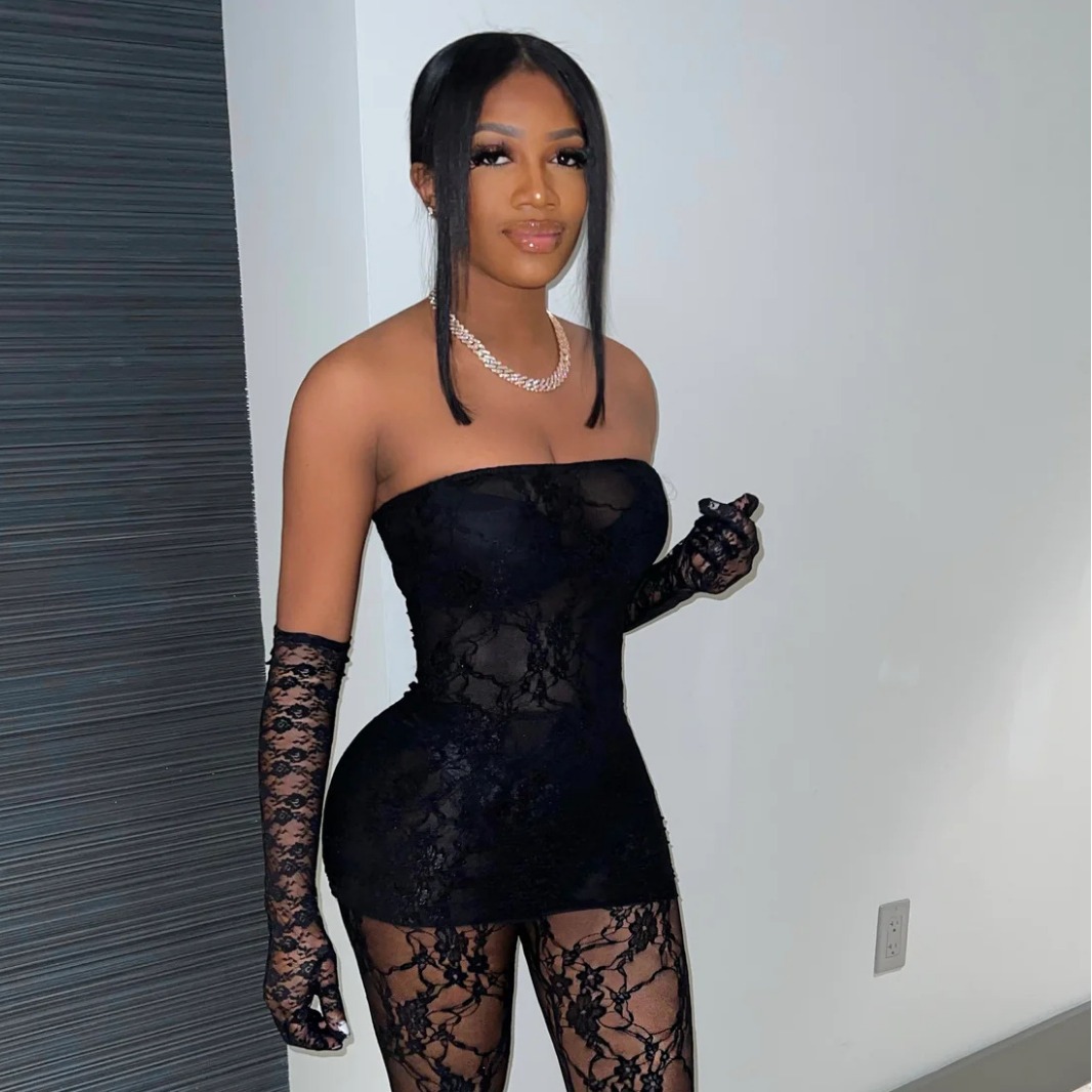 FF1304 mujeres europeas y americanas sexy encaje hueco perspectiva envuelto pecho vestido pantalones conjunto de dos piezas