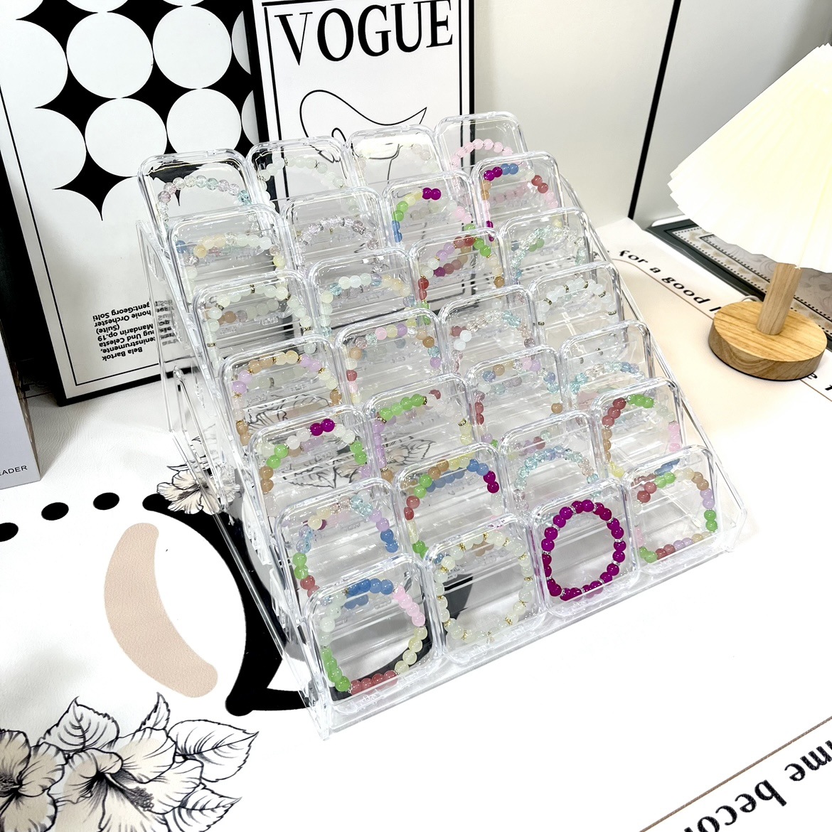 Handstring Stepped Desktop Storage Box Bracelet Ring Jewelry Box Crystal Cultural Play Split Dustproof Display Shelf