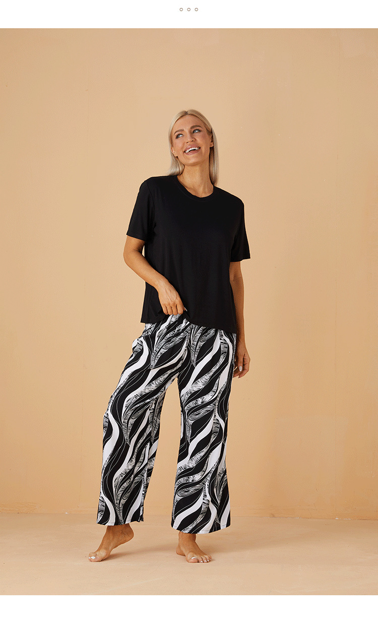Pullovers Placket Type Modal Fabric Type Home Women's Casual Color Block Plant Modal Pants Sets Pajama Sets
