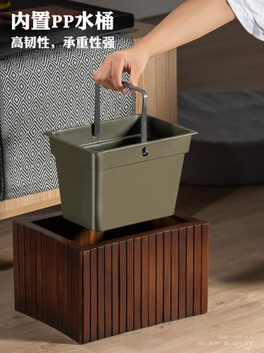 Wholesale tea water bucket bamboo tea bucket waste water bucket household tea table trash can tea utensils accessories filter drainage tea residue bucket 