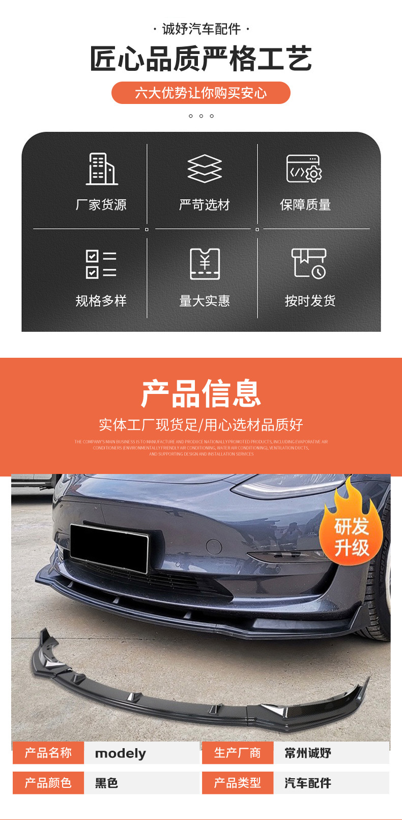 Suitable for Tesla Model Y Front Lip Modification Three-Stage Front Lip Non-Destructive Installation Bright Black Carbon Fiber Pattern Installation