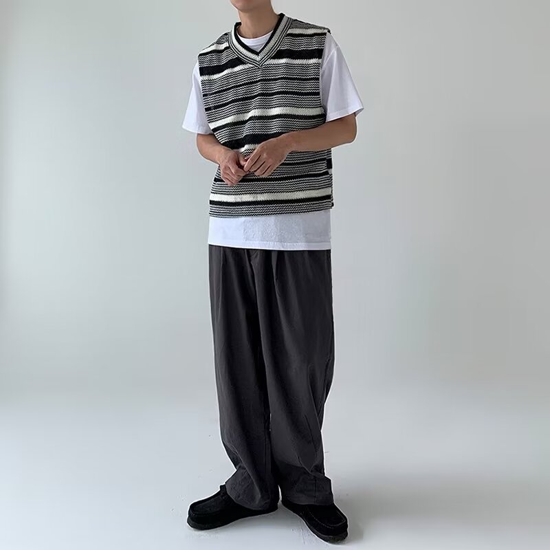 2025 primavera estilo de moda camisa de punto hombre pareja bf estilo de escuela chaleco de lana chaleco de hombro sin mangas