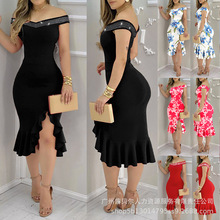 LZQ3107X系列欧美新款一字肩烫钻连衣裙