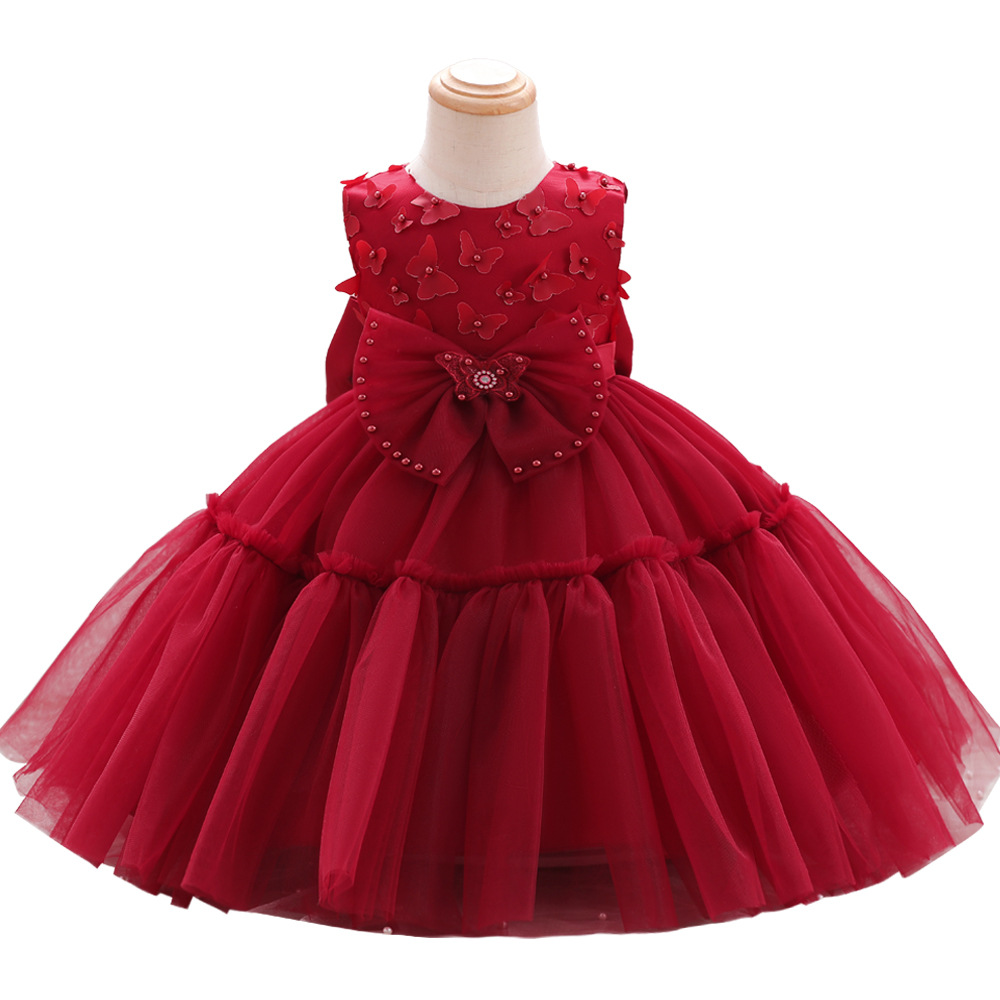 Children's Dress One Year Old Girl Princess Dress Cross Border Mesh Dress Children's Performance Piano Bow Little Girl