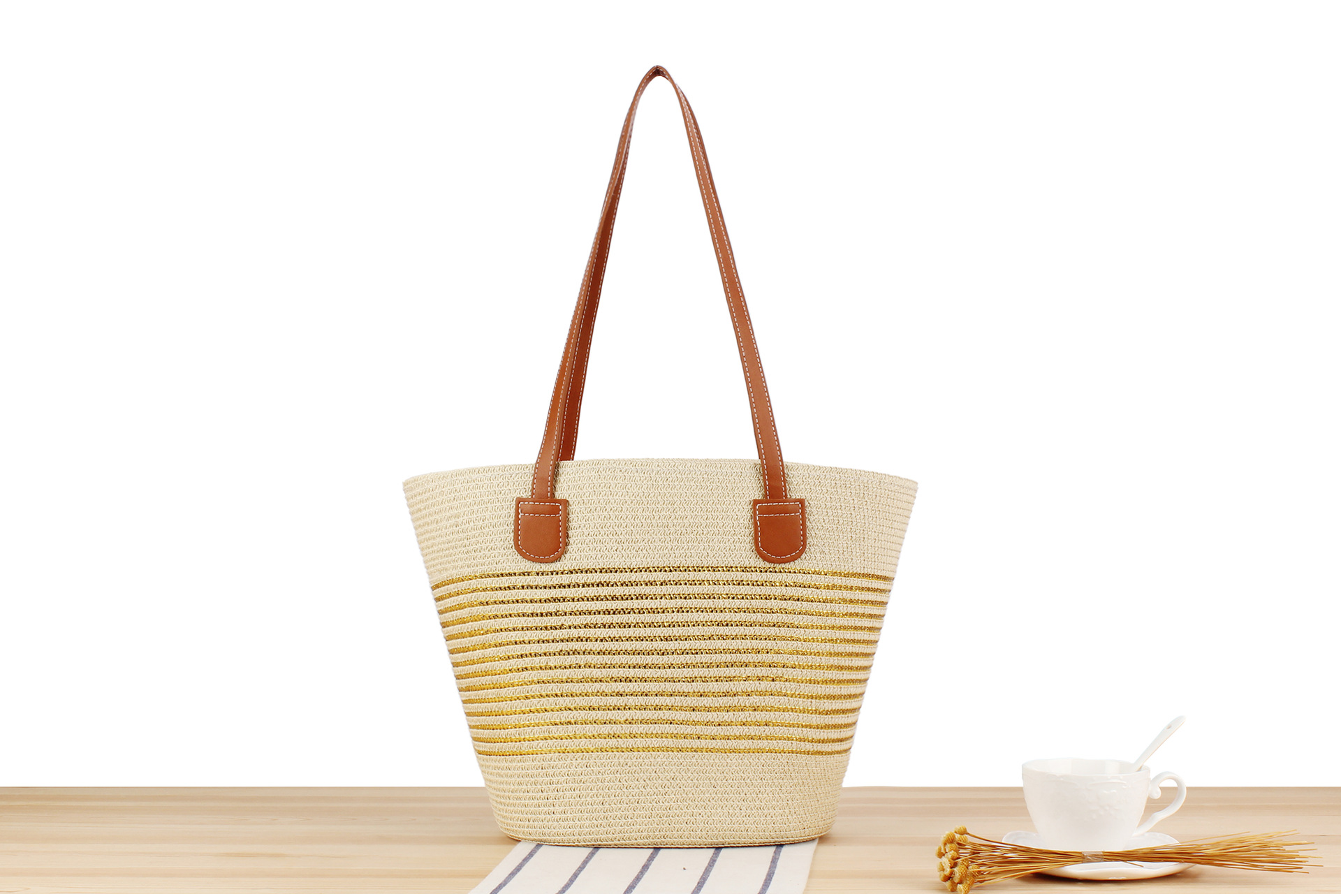 1020g Weight Polyester Cotton Lining Material Weave Fashion Element Zipper Closure Type Double Shoulder Straps Strap Type Straw Bag Bags Type Casual, Travel Occasion Solid Color Pattern Spring&Summer Season Women's Gender Vacation, Beach Style Bucket Shape Large Size Women's Vacation Beach Solid Color Paper Shopping Bags 5
