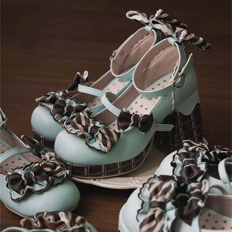 Cute Chocolate-Colored High-Heeled Mary Jane Shoes, Sweet Lolita Round-Toe Shoes with Lolita Bow Cute Chocolate-Colored High-Heeled Mary Jane Shoes, Sweet Lolita Round-Toe Shoes with Lolita Bow