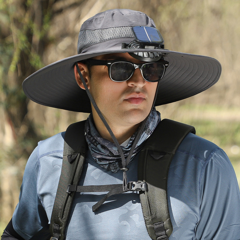 ソーラーファンハットメンズ夏の屋外登山釣り抗紫外線サンシェード防水多機能漁師帽子|undefined