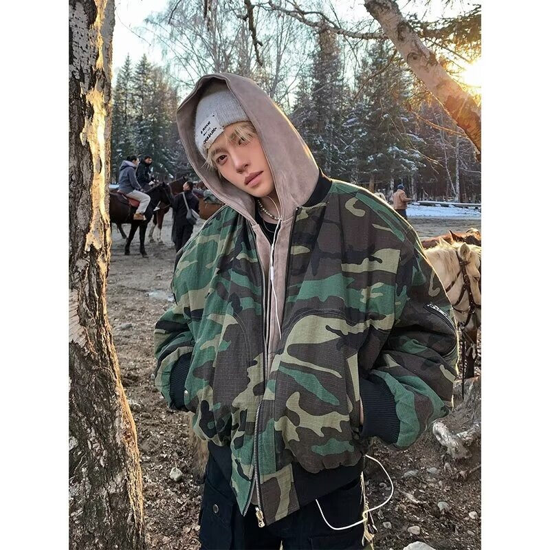 Winter American Flight Suit Reversible Camouflage Suit Men's Loose Warm Thick Cotton Jacket Trendy Winter American Flight Suit Reversible Camouflage Suit Men's Loose Warm Thick Cotton Jacket Trendy