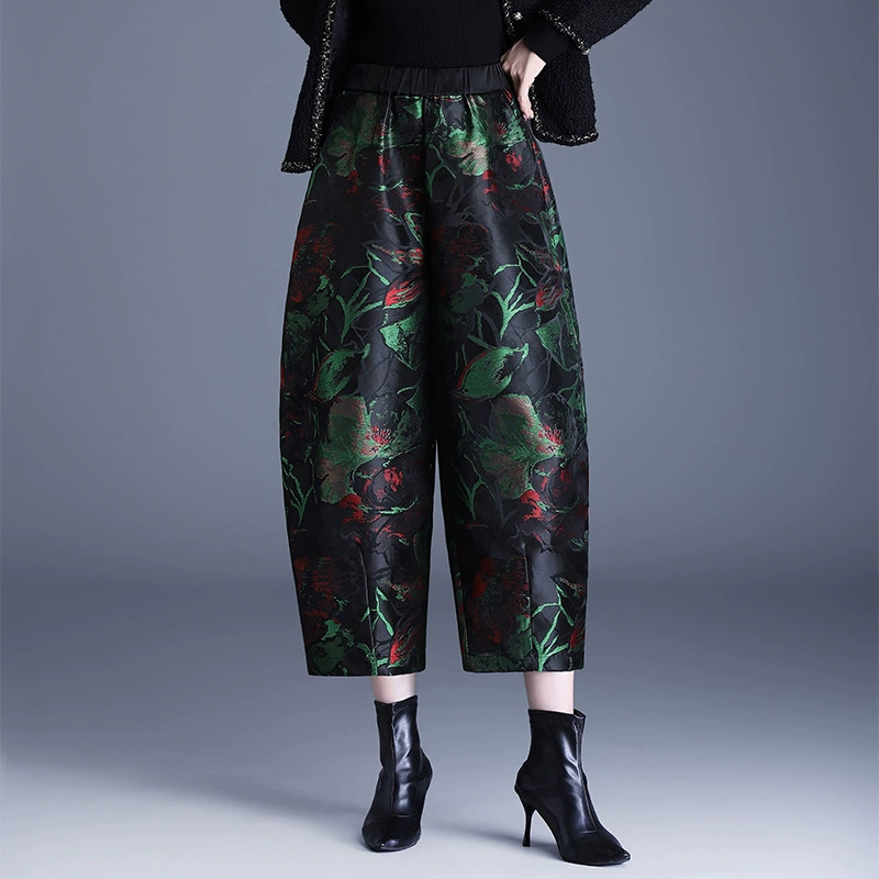 Winter three dimensional quilted keep warm trousers, loose fit