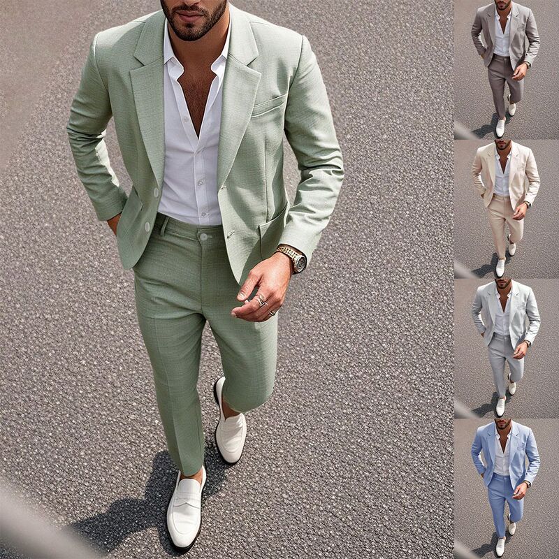 2026 Cross-Border European and American Style Men's Suit Set, Solid Color Suit and Trousers, Business, Dinner, Wedding, Business 250603