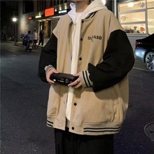 美式vintage痞帅外套男春秋季大码撞色运动棒球服高街潮流夹克衫