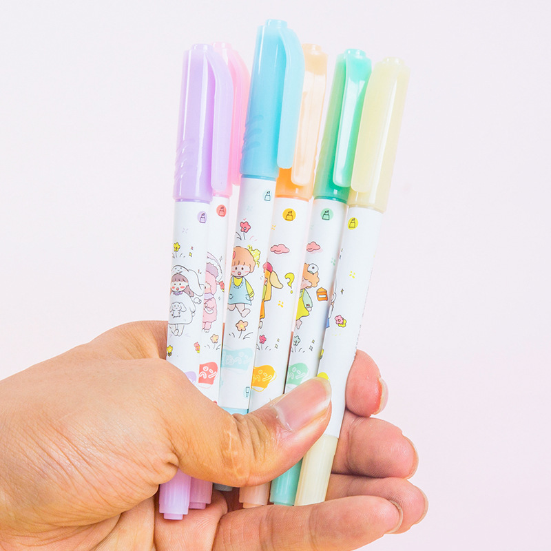 H204 de doble cabeza resaltador de dibujos animados diario pluma estudiante de la escuela primaria marcador incorrecto examen pregunta marcador regalo creativo