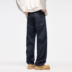 原色复古深蓝色牛仔裤男2025秋季宽松直筒垂感设计感休闲长裤批发